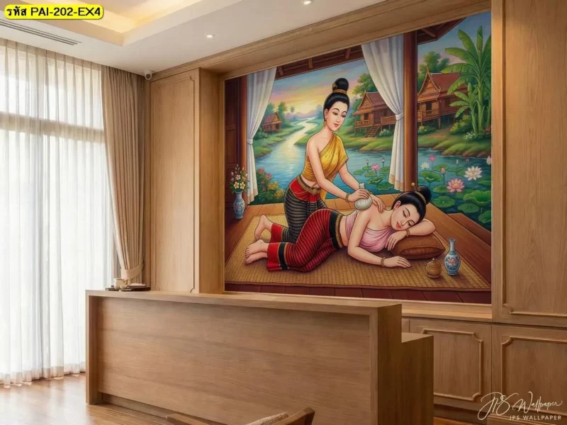 Decorsiam จำหน่ายวอลเปเปอร์ภาพท่านวดไทยสำหรับร้านนวดแผนโบราณ เลือกภาพวัฒนธรรมการนวดไทยเพื่อจัดวางบนผนังให้สัมพันธ์กับรูปแบบการให้บริการของร้าน