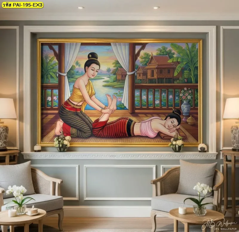 วอลเปเปอร์ร้านนวดแผนโบราณที่นำภาพวาดท่วงท่าการนวดมาจัดเรียงเป็นเรื่องราว พร้อมบริการผลิตตามพื้นที่จาก Decorsiam