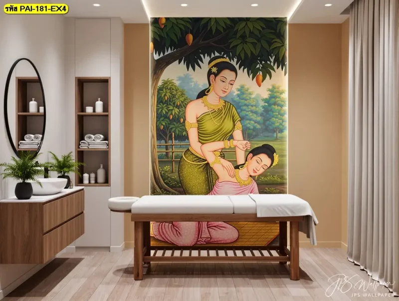 Decorsiam รับผลิตวอลเปเปอร์สำหรับร้านสปาและร้านนวดตามแบบที่เลือก โดยสามารถเตรียมภาพตัวอย่างและขนาดผนังเพื่อใช้ประกอบการวางแผนงาน