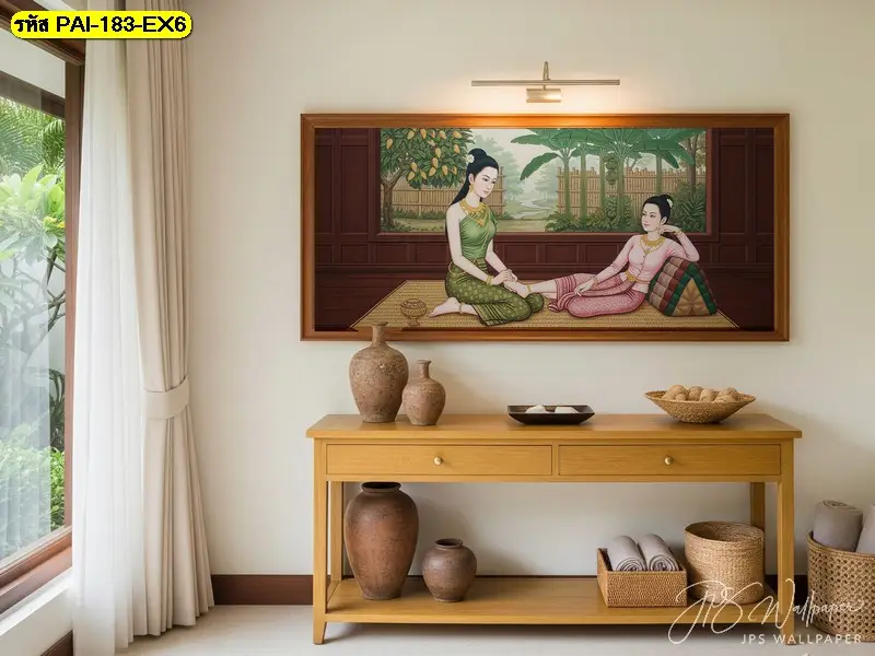 Thai spa wallpaper mural ภาพนวดไทยโบราณสำหรับตกแต่งผนังร้านสปา เลือกแบบและขนาดจากร้านผลิตวอลเปเปอร์ Decorsiam ให้เข้ากับพื้นที่