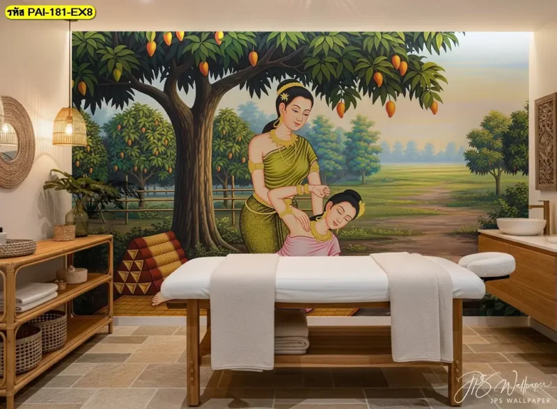 Decorsiam จำหน่ายวอลเปเปอร์สำหรับตกแต่งผนังร้านนวด โดยสามารถเลือกภาพให้เข้ากับสีเฟอร์นิเจอร์และลักษณะการจัดวางภายในพื้นที่